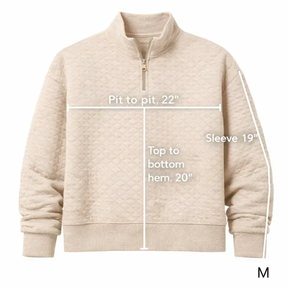 Quilted Quarter Zip Sweatshirt Banana Republic Factory Oatmeal Heather - Picture 2 of 14